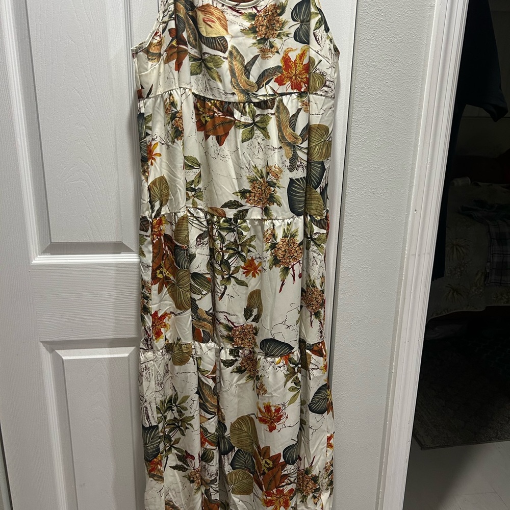SHEIN Cream Maxi Dress with Green and Orange Floral Print